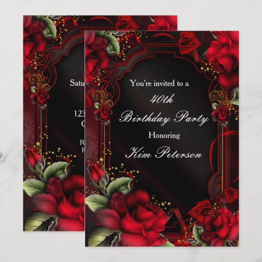 Romantische Rode Rozen Zijde Verjaardag Uitnodigin Kaart (Voorkant / Achterkant)