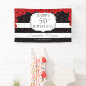 Romantische rode rozen zilveren glitter zwart Verj Spandoek (Insitu)