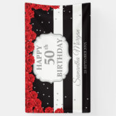 Romantische rode rozen zilveren glitter zwart Verj Spandoek (Verticaal)