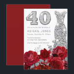 Romantische rode rozen zilveren jurk 40e verjaarda kaart<br><div class="desc">Romantische Red Roses Silver Dress 40e verjaardag Uitnodiging Zie bijpassend collectie in Niche en Nest Store</div>
