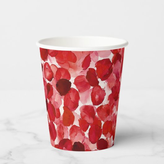 Romantische rode rozenblaadjes bloemenbruiloft papieren bekers (Achterkant)