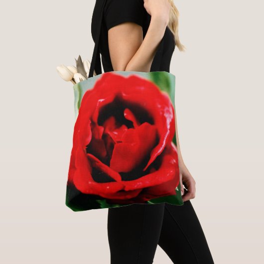 Romantische rode rozenbloem tote bag (Dichtbij)