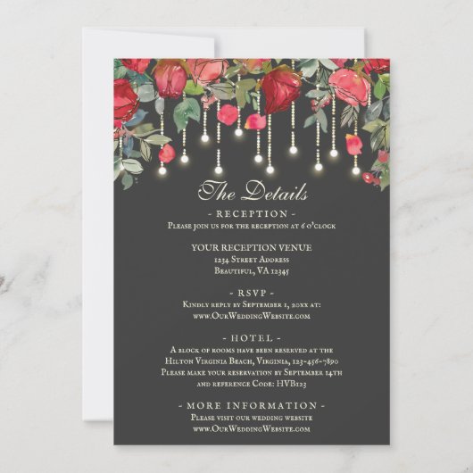 Romantische rode rozentuin alles in één bloemenbru kaart (Achterkant)