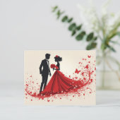 Romantische rode trouwsilhouet van bruid en bruide briefkaart (Staand voorkant)