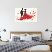 Romantische rode trouwsilhouet van bruid en bruide canvas afdruk (Insitu (Slaapkamer))