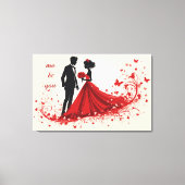 Romantische rode trouwsilhouet van bruid en bruide canvas afdruk (Voorkant)