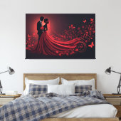 Romantische rode trouwsilhouet van bruid en bruide canvas afdruk (Insitu (Slaapkamer))