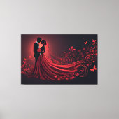 Romantische rode trouwsilhouet van bruid en bruide canvas afdruk (Voorkant)