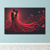 Romantische rode trouwsilhouet van bruid en bruide canvas afdruk (Insitu (Houten vloer))
