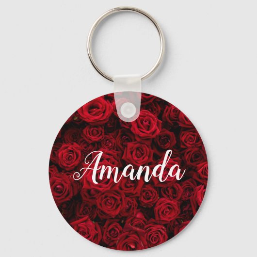 Romantische rode Valentijn gepersonaliseerd monogr Sleutelhanger (Voorkant)