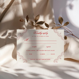Romantische rode vintage chinoiserie bruiloft RSVP kaartje