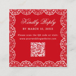 Romantische rode vintage kant kader QR-code bruilo Informatiekaartje