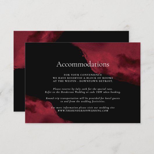 Romantische Rode Watercolor Accommodaties Informatiekaartje (Voorkant / Achterkant)