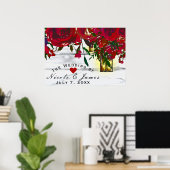 Romantische Rode Waterverf Rozen en Lantaarnbruilo Poster (Thuiskantoor)