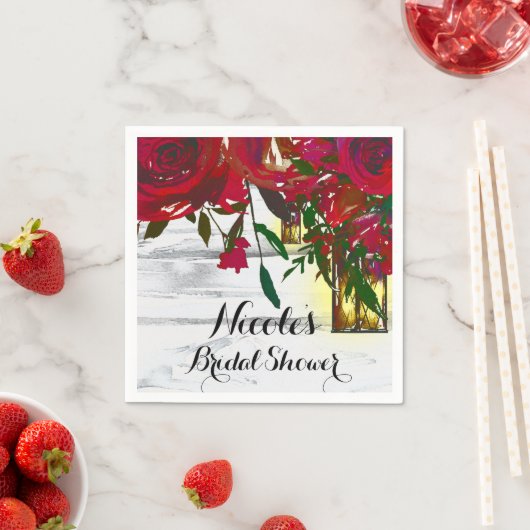 Romantische Rode Waterverf Rozen en Lantaarnbruilo Servetten (Insitu)