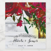 Romantische Rode Waterverf Rozen Lantaarns Bindwij Wijn Etiket (Enkel label)