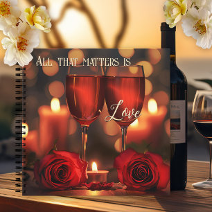 Romantische rode wijn Rozen liefde Notitieboek