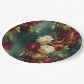 Romantische rode witte bloemen bloemenbruiloft papieren bordje (Gekanteld)