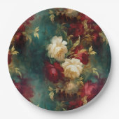 Romantische rode witte bloemen bloemenbruiloft papieren bordje (Voorkant)