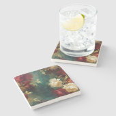 Romantische rode witte bloemen stenen onderzetter (Zijkant)