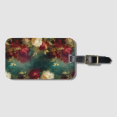 Romantische rode witte groene bloemen bagagelabel (Voorkant (horizontaal))