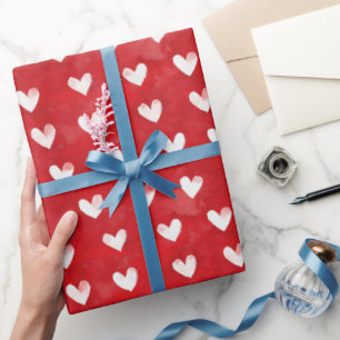Romantische rode witte harten bruidsdouche cadeaupapier