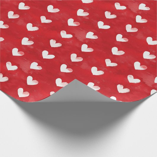 Romantische rode witte harten bruidsfeest cadeaupapier (Hoek)