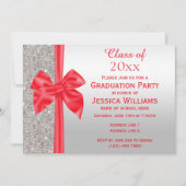 Romantische rode zijden strik, zilveren pailletten kaart (Voorkant)