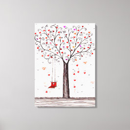 ROMANTISCHE RODE ZWARTE INKT HARTBOOM MET SCHOMMEL CANVAS AFDRUK