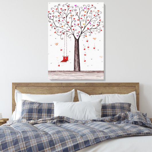 ROMANTISCHE RODE ZWARTE INKT HARTBOOM MET SCHOMMEL CANVAS AFDRUK (Insitu (Slaapkamer))