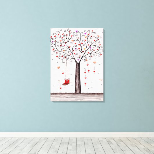 ROMANTISCHE RODE ZWARTE INKT HARTBOOM MET SCHOMMEL CANVAS AFDRUK (Insitu (Houten vloer))