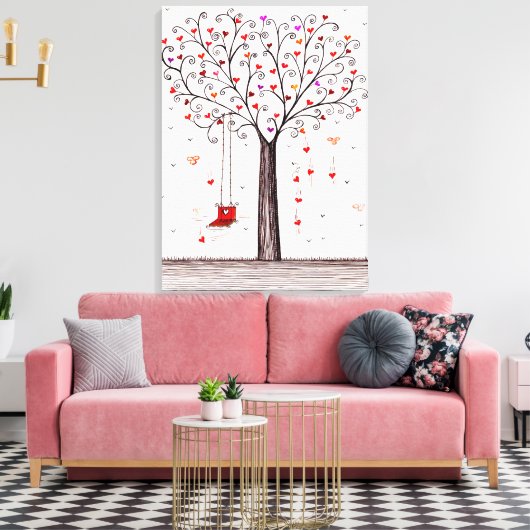 ROMANTISCHE RODE ZWARTE INKT HARTBOOM MET SCHOMMEL CANVAS AFDRUK (Insitu (Woonkamer))