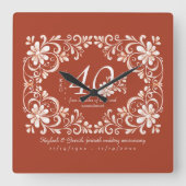 Romantische roest decennium 40 Jubileum Bloemen Vierkante Klok (Voorkant)