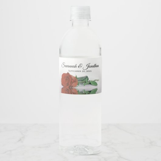 Romantische Roest Sinaasappel Roos Elegante bruilo Waterfles Etiket (Voorkant)
