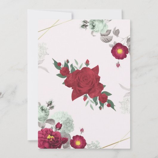 Romantische rood en groen elegante bruiloft uitnod kaart (Achterkant)