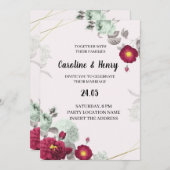 Romantische rood en groen elegante bruiloft uitnod kaart (Voorkant / Achterkant)