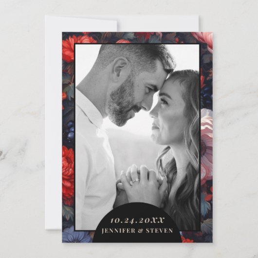 Romantische Rood en Zwart Bloemen Bruiloft Kaart (Achterkant)