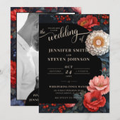 Romantische Rood en Zwart Bloemen Bruiloft Kaart (Voorkant / Achterkant)