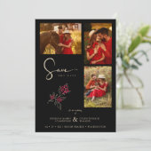 Romantische rood goud takken 3 foto's collage save the date (Staand voorkant)
