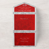 Romantische Rood, Lint & Glitter Border & Heart All In One Uitnodiging (Buitenkant)