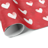 Romantische Rood Witte Harten Bruidsmeisjesfeest Cadeaupapier (Rol Hoek)