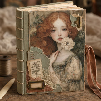Romantische roodharige met ivoorbloem decoupage tissuepapier