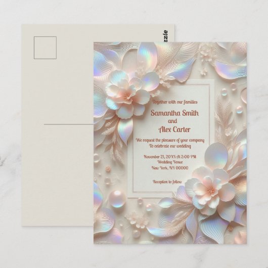 Romantische roos bloem bruiloft briefkaart (Voorkant / Achterkant)