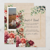 Romantische Roos Bloemige Eucalyptus QR Code Trouw Kaart (Voorkant / Achterkant)