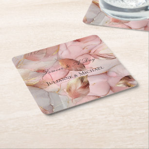 Romantische Roos Blush Roze Gouden Blad Bruiloftsf Kartonnen Onderzetters
