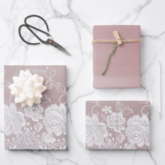 Romantische Roos Blush Roze Witte Kant Bloemige Br Inpakpapier Vel (Voorkant)