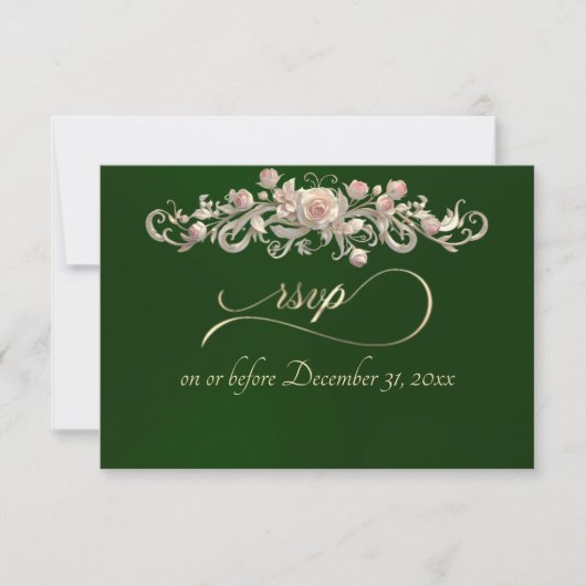 Romantische Roos Boog - Smaragd RSVP Kaart (Voorkant)