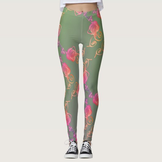 Romantische Roos- en Moss-Leggings Leggings (Voorkant)