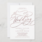 Romantische Roos Gold Calligrafie Het huwelijk van Kaart (Voorkant)