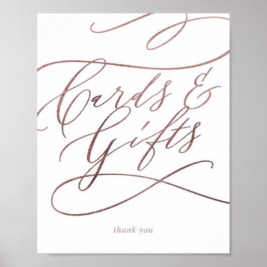 Romantische Roos Gold Calligrafie-Kaarten en cadea Poster (Voorkant)